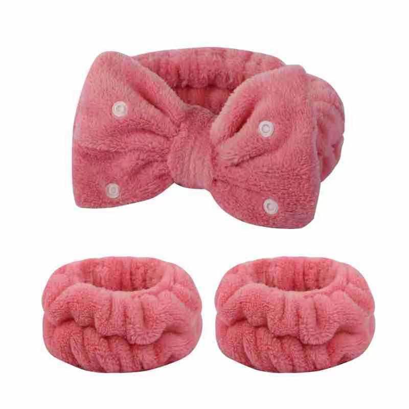 Nueva banda de pelo de estilo coreano para niñas lavado facial removedor de maquillaje multifuncional botón a presión pajarita pelo Color sólido