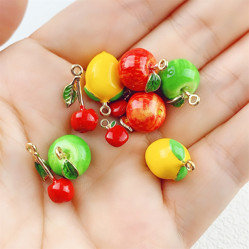 合金滴油彩色立体仿真苹果樱桃芒果水果吊坠 DIY饰品挂件配件|undefined