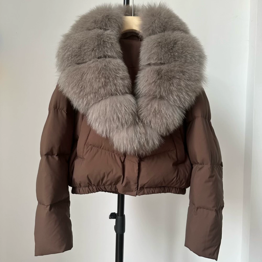Пуховик Velvet Duck-Down зимний, короткий пуховик с крупным Faux-Fur воротником, размеры S–M