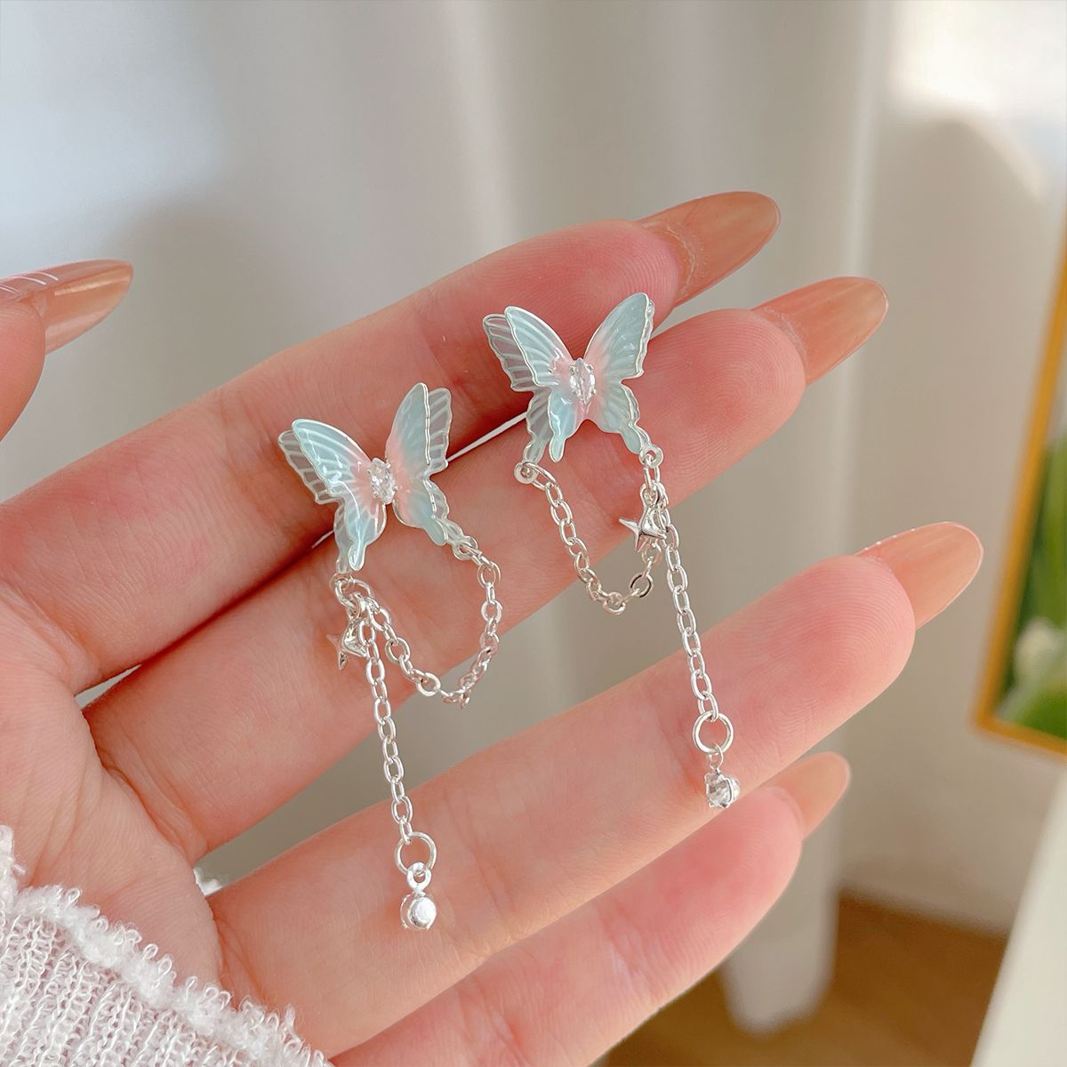 KS5 민트 맘보 나비 술 [귀걸이]