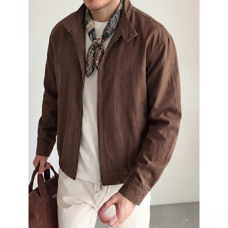 49% Lyocell 2026 New Old Money Style Retro Stand Collar Workwear Jacket Men's Loose Harrington Motorcycle Jacket 49% Lyocell 2026 New Old Money Style Retro Stand Collar Workwear Jacket Men's Loose Harrington Motorcycle Jacket