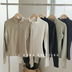 Stand-up collar yoga jacket for autumn and winter, zipper sports top for women, fitness suit set, slimming and versatile, elastic close-fitting long-sleeved shirt