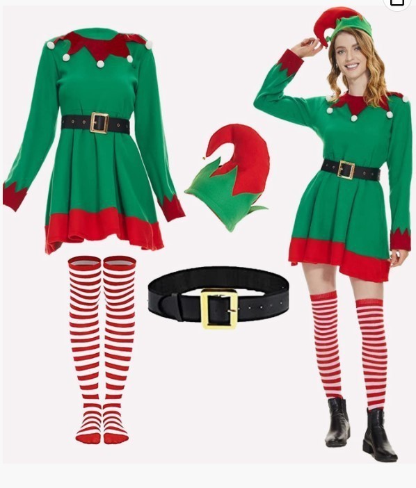 女性のエルフの衣装,女性のクリスマスのエルフの衣装,女性のエルフの衣装ドレスと帽子|undefined