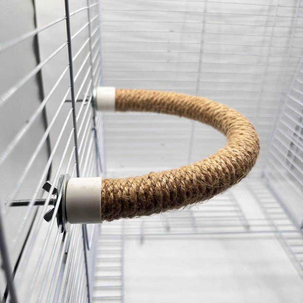 Soporte de estación de pájaro de cuerda de cáñamo de sisal en forma de U, juguete de perchas de pájaro, loro trepando, puliendo la boca, moler las garras, poste de la estación de pájaro, accesorios de jaula de pájaro