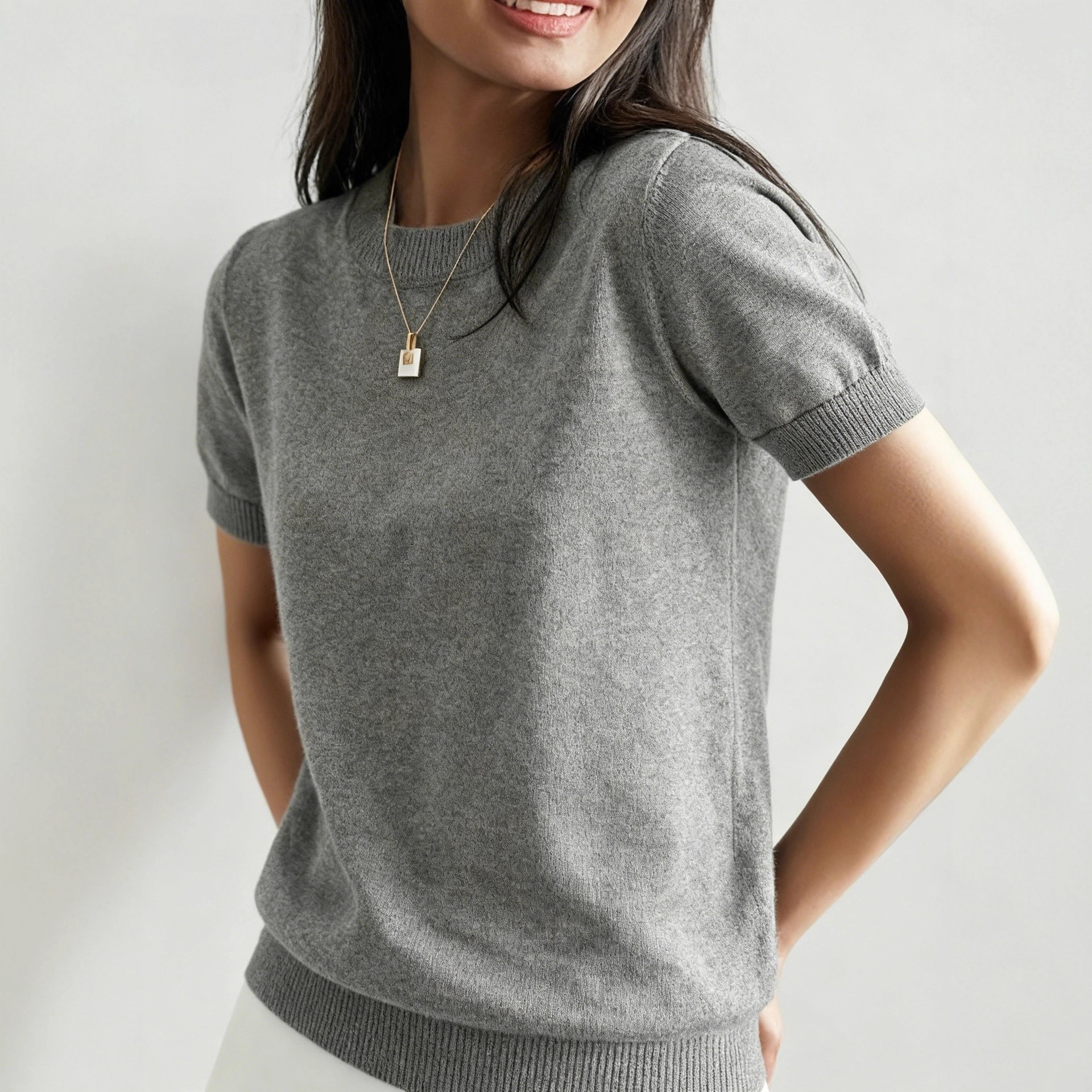 Cross-Border Export Amazon Tk European and American Clothing Round Neck Pullover Short-Sleeved Knitwear Knitwear T-Shirt Top Bottoming Shirt