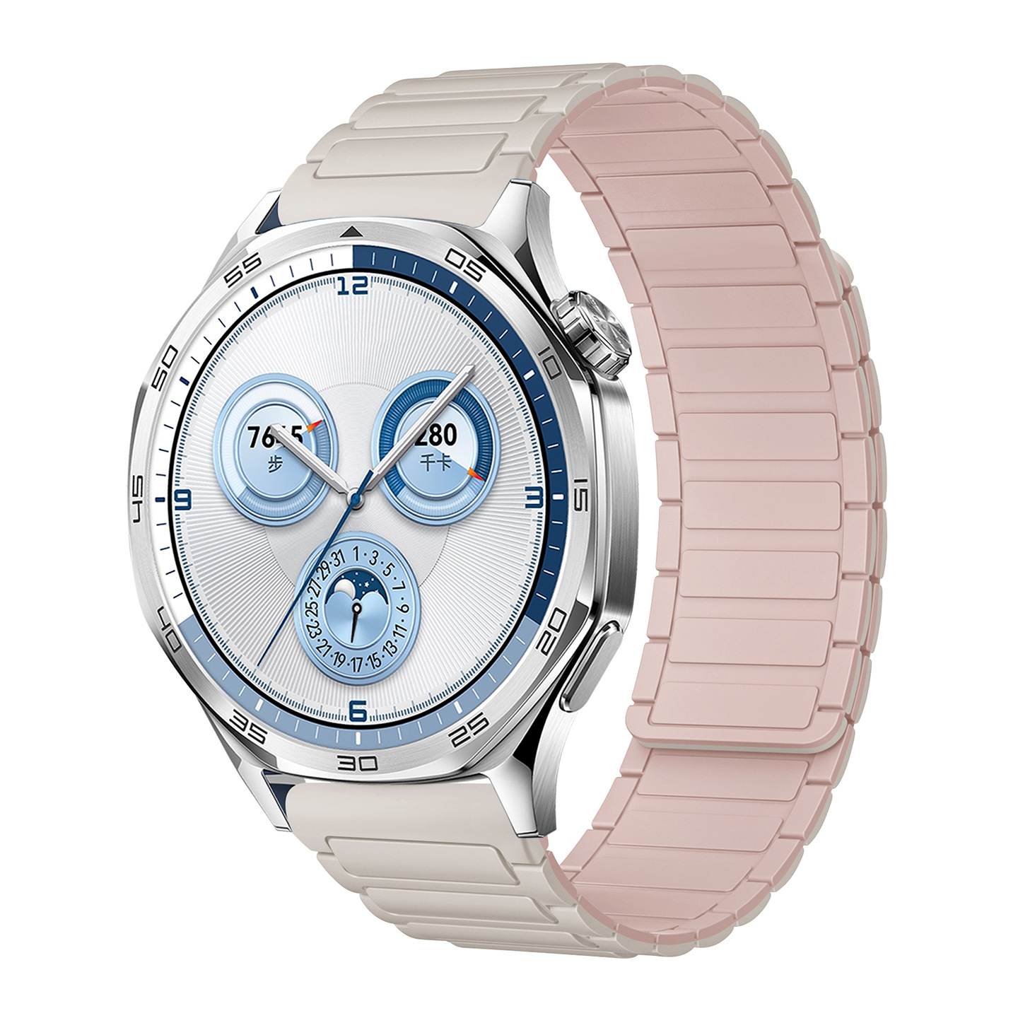 The watch4567 Armored I-shaped three-bead silicone magnetic watch strap is suitable for Huawei gt3, GT4 and GT5 watches undefined