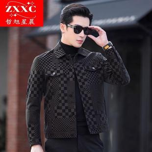 Haining Leather coat men's 2023 new high-looking lapel motorcycle men's sheepskin leather jacket coat autumn and winter