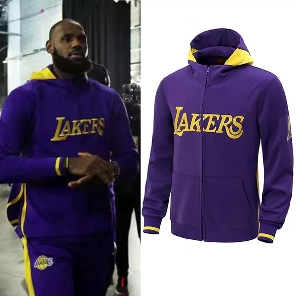 Lakers sweater basketball pullover hooded James hoodie zipper coat men's loose plus size purple gold