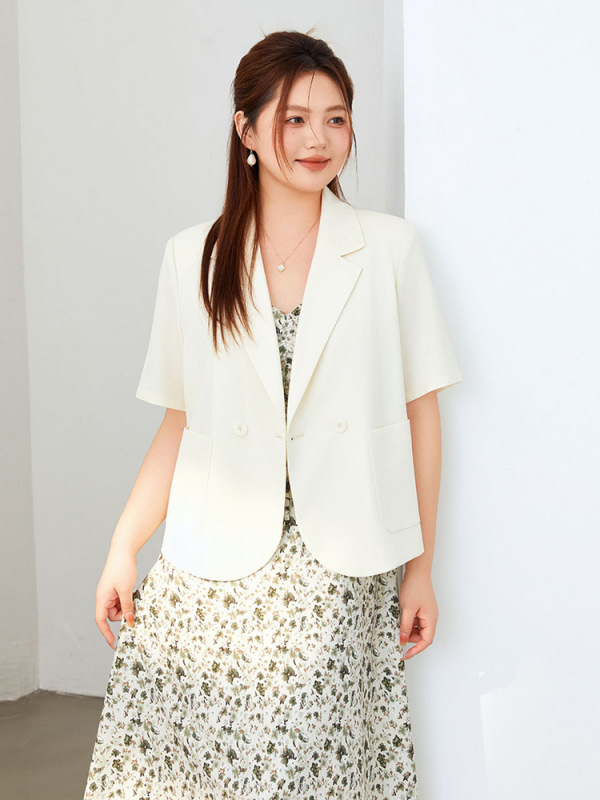 Xianlixiu 大きいサイズの女性のフレンチハイエンドの滑らかな気質半袖スーツジャケットファット mm2024 夏の新しいスタイル|undefined