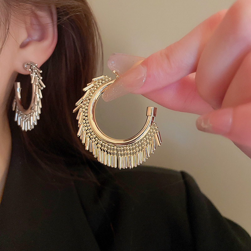 12g Weight 18K Gold Plated Plating Material Ear Studs Classification 1 Pair Quantity 1 Pair Retro Exaggerated C Shape Plating Copper 18k Gold Plated Ear Studs