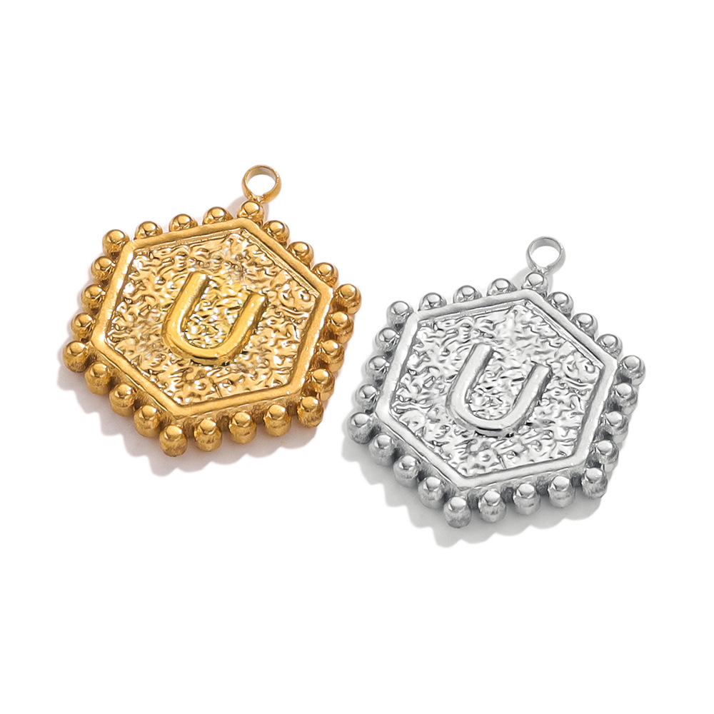 Colgante hexagonal de la letra del corazón del acero inoxidable A-Z colgante de la letra hexagonal DIY accesorios de la joyería colgante