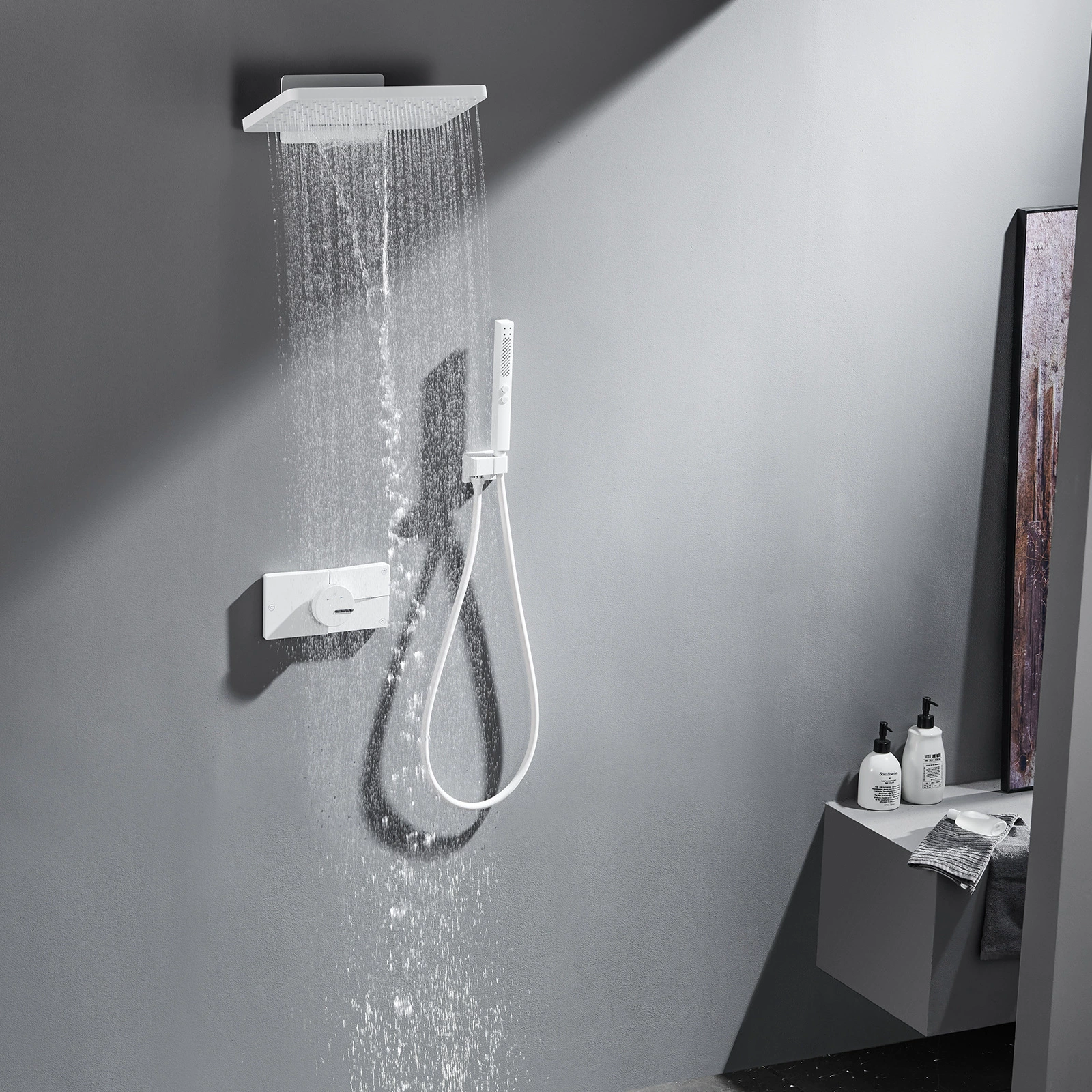 HIDEEP Нержавеющая сталь в стену квадратный душ медный термостатический основной набор душа в стену белый