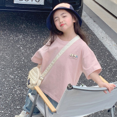 女童短袖T恤2024新款夏裝兒童大童夏季寬鬆休閒卡通棉半袖上衣潮