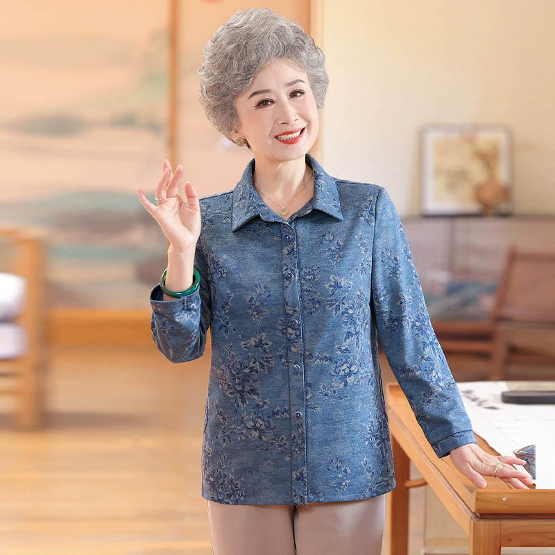 Бабушкина Весенняя новая рубашка для женщин среднего и пожилого возраста, тонкое пальто с длинными рукавами для мам, весенне-осенняя одежда для пожилых женщин