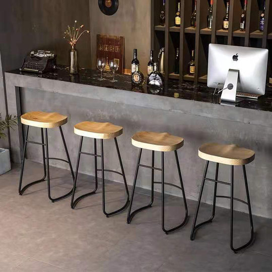 Modern Simple Household Solid Wood Bar Chair Nordic Retro Front Desk Iron Chair Internet Celebrity Milk Tea Shop Restaurant Bar Chair