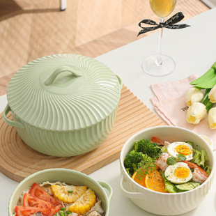 Double-Eared Soup Basin for Home Use, Extra-Large Bowl with Lid for Eating Instant Noodles, with Ears, 10inch Large with Lid