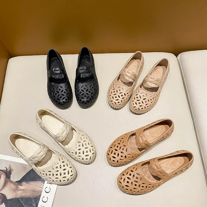 2025 новый стиль полые дамы Баотоу сандалии круглые головы дикие модные сандалии женские туфли на плоской подошве