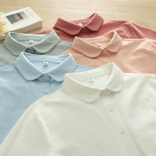 2025年春秋新款文艺小清新娃娃领复古纯棉磨毛衬衫女长袖打底衫潮