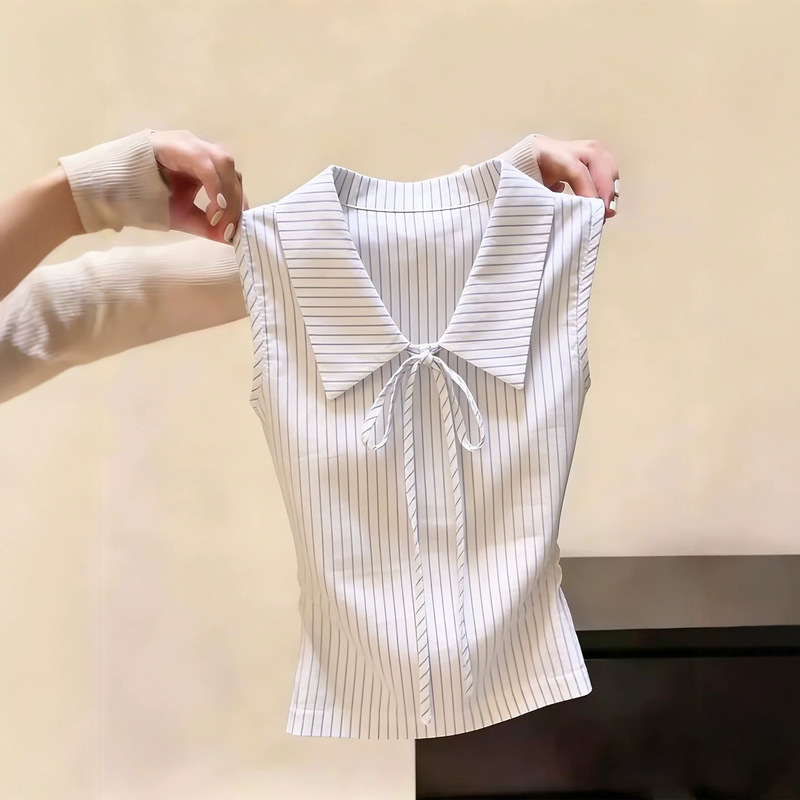 French Sweet Style Niche Design Striped Bowknot Shirt 2026 Summer New Sleeveless Top Slimming Tank Top