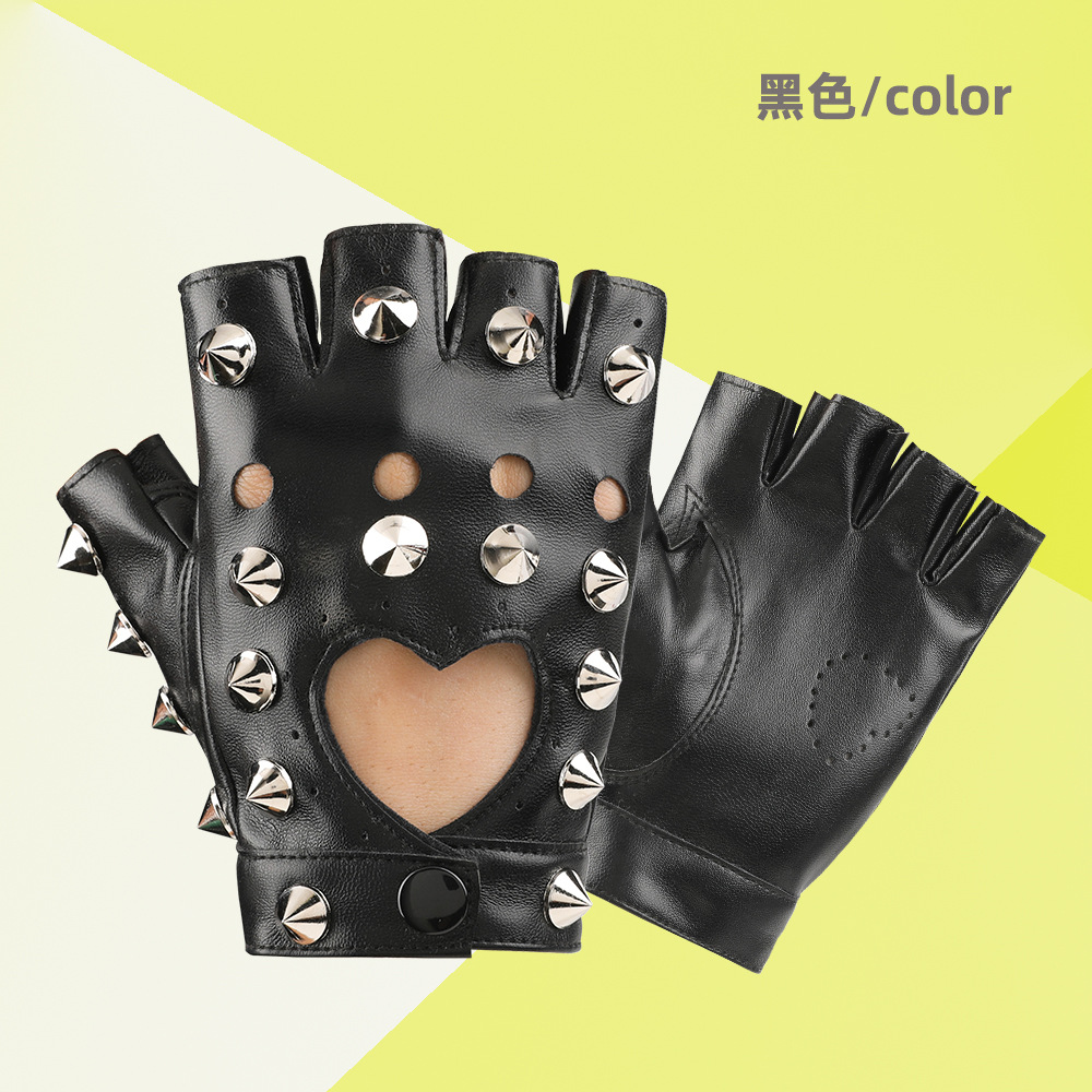 Danza rendimiento guantes pole dance apoyos discoteca rendimiento hip hop etapa remache decorativo pu cuero medio dedo guantes