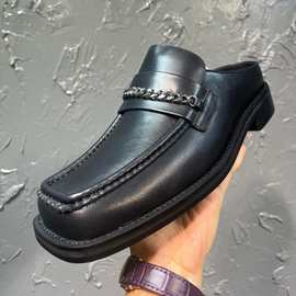 外贸2024春夏新款时尚懒人皮鞋百搭方头德比鞋复古潮流质感男单鞋