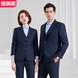 Wool suit navy blue men's and women's same style teacher suit suit business professional formal wear boss bank overalls