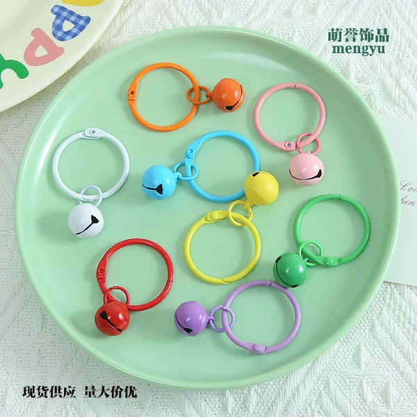 Colorful Multi-Color Metal Key Ring with 14mm Bell, Handmade Keychain Pendant, Simple and Versatile Hanging Ornament
