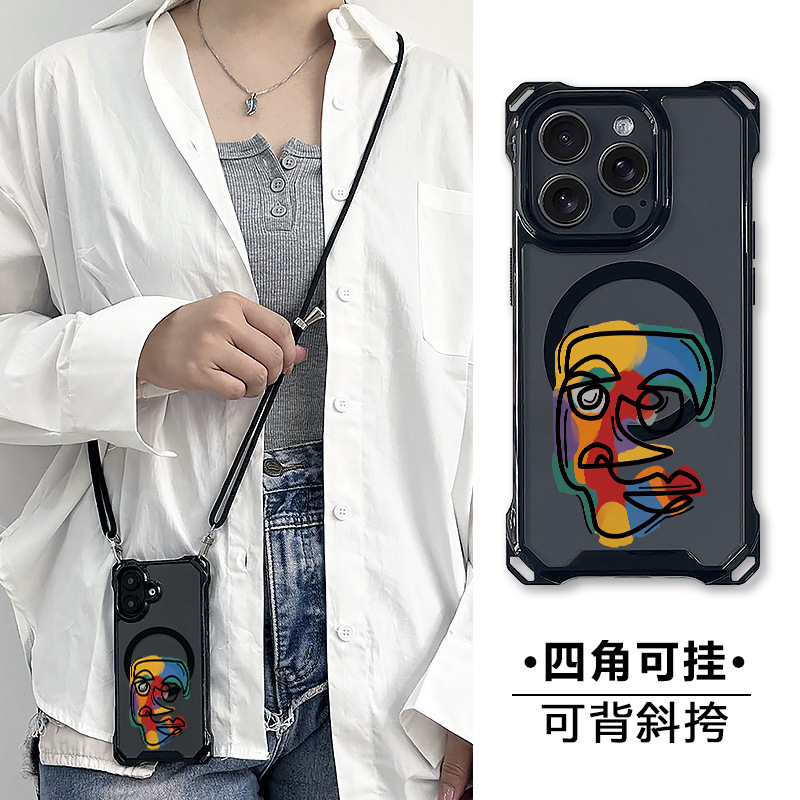 Apple iPhone 16 Pro Max telefon g'ilofi, krossovkali tasmasi, iPhone 15 Plus bilan mos keladi, magnitli yopilish, to'liq qoplama, tushishdan himoya.