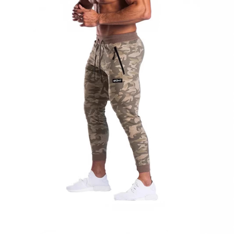 Muscle Men's Fitness Pants Camouflage Tight-Fitting Joggers Nine-Point Pants Outdoor Sports Training Football Moisture-Wicking