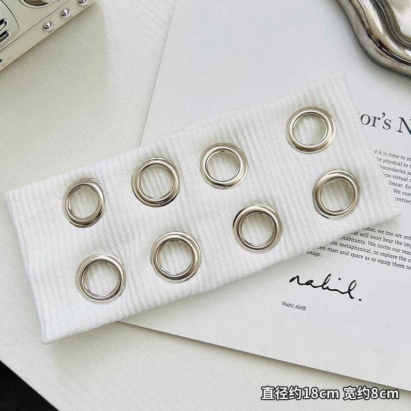 Transfronterizos europeos y estadounidenses correa de cabello personalizada correa de cabello metálica hueca retro banda de cabello elástica punk ancha para mujeres toques de cabello