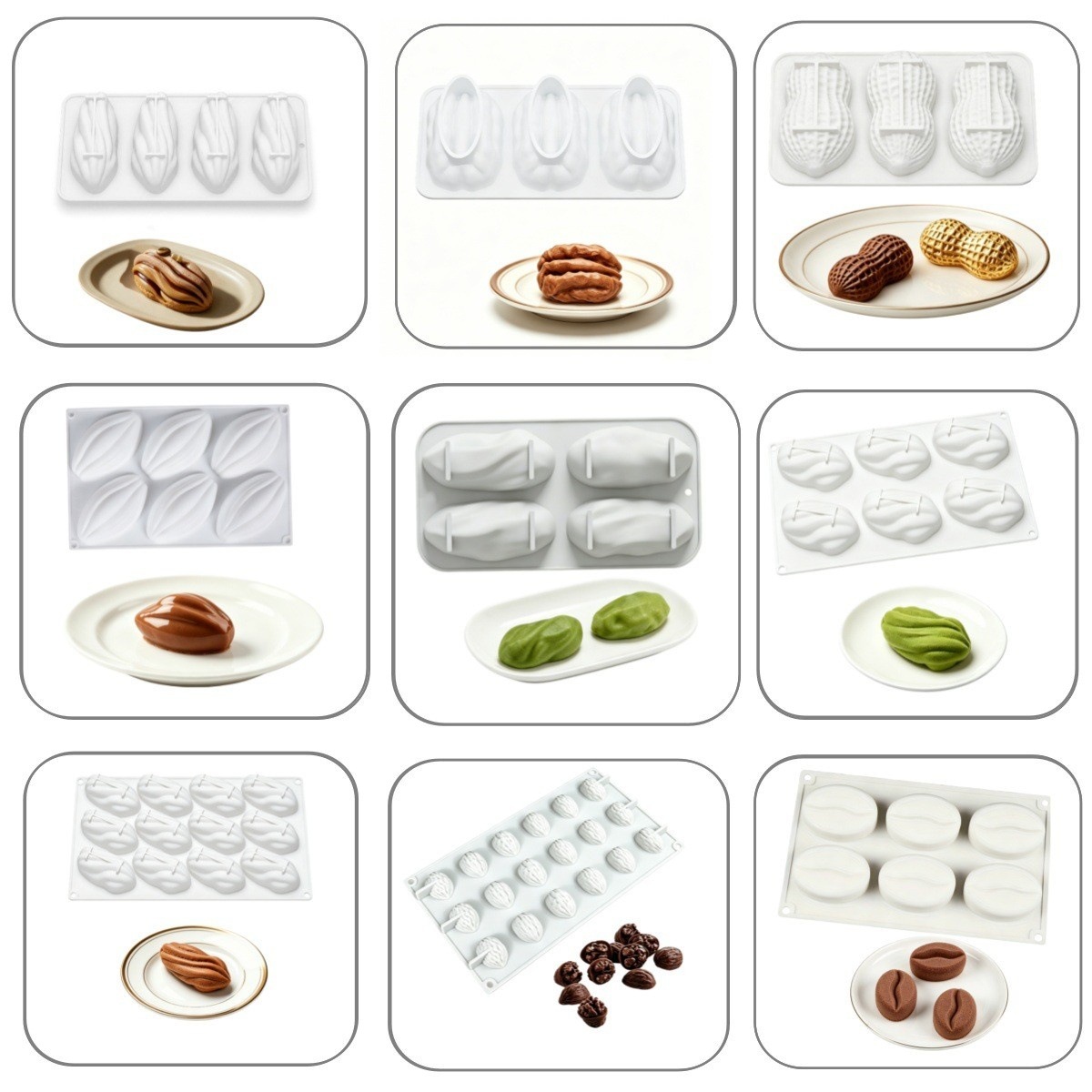坚果/咖啡豆/花生/核桃慕斯蛋糕模具巧克力模具烘焙食品级硅胶模