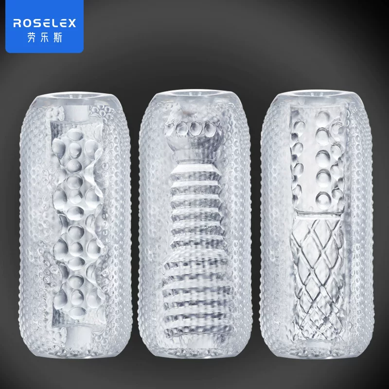 Мастурбационный рукав ROSELEX прозрачный тренировочный стакан, текстурированные вставки (спираль, точки, двойной)
