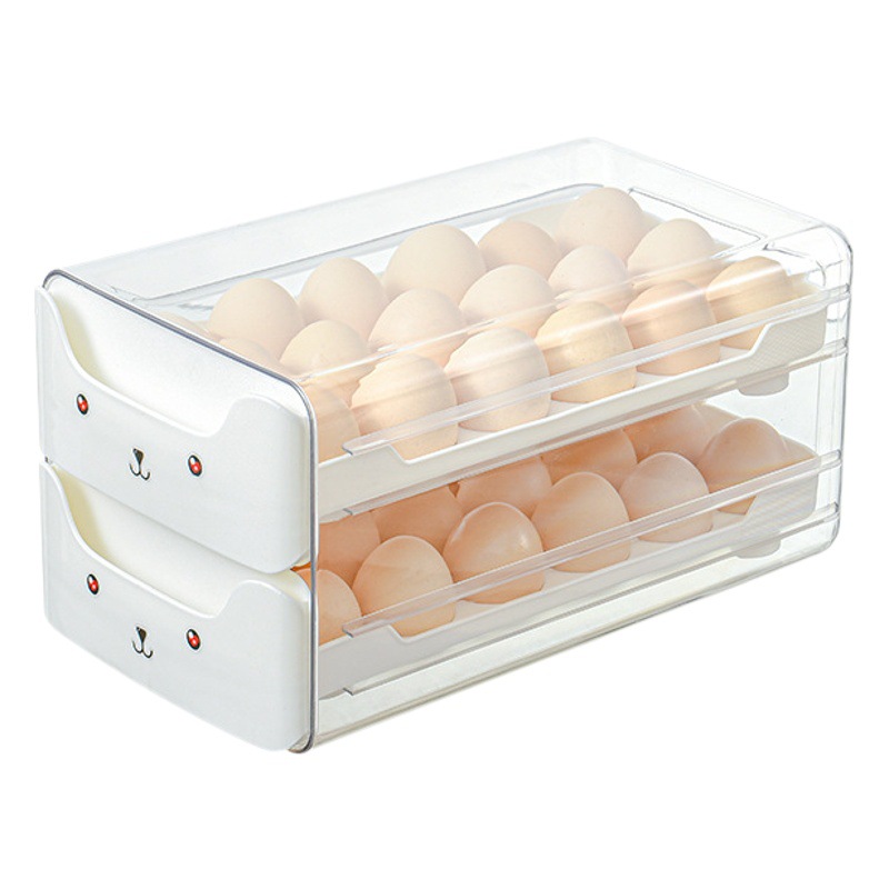 Refrigerador caja de almacenamiento de huevos de plástico transparente cajón apilable especial de doble capa caja de almacenamiento estante de huevos comercial