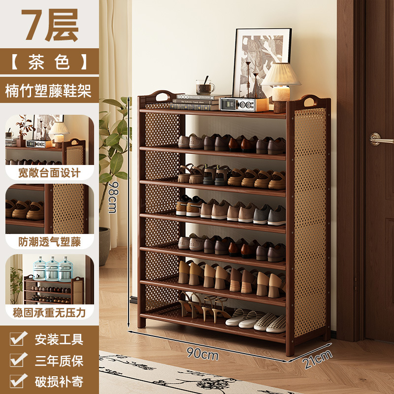 Estante de zapatos puerta doméstica puerta de entrada multicapa simple nuevo 2025 explosión de madera maciza alquiler de habitaciones gabinete de zapatos interiores