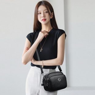 Three-layer Small Bag 2024 New Fashionable Texeled Crossbody Mini Leather Bag Women's All-match Leather Shoulder Small Square Bag