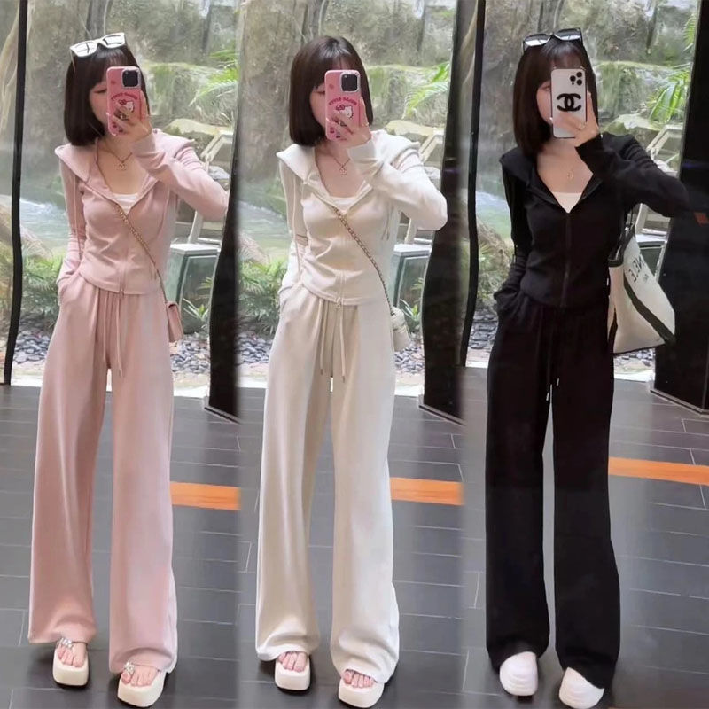 休闲运动套装女2025春秋季欧美新款连帽卫衣阔腿裤时尚跑步两件套