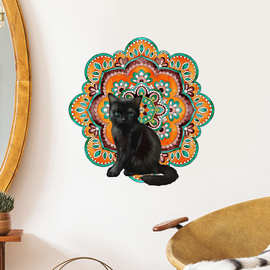 卡通猫咪曼陀罗儿童卧室客厅玄关家居装饰墙贴贴纸自粘批发跨境