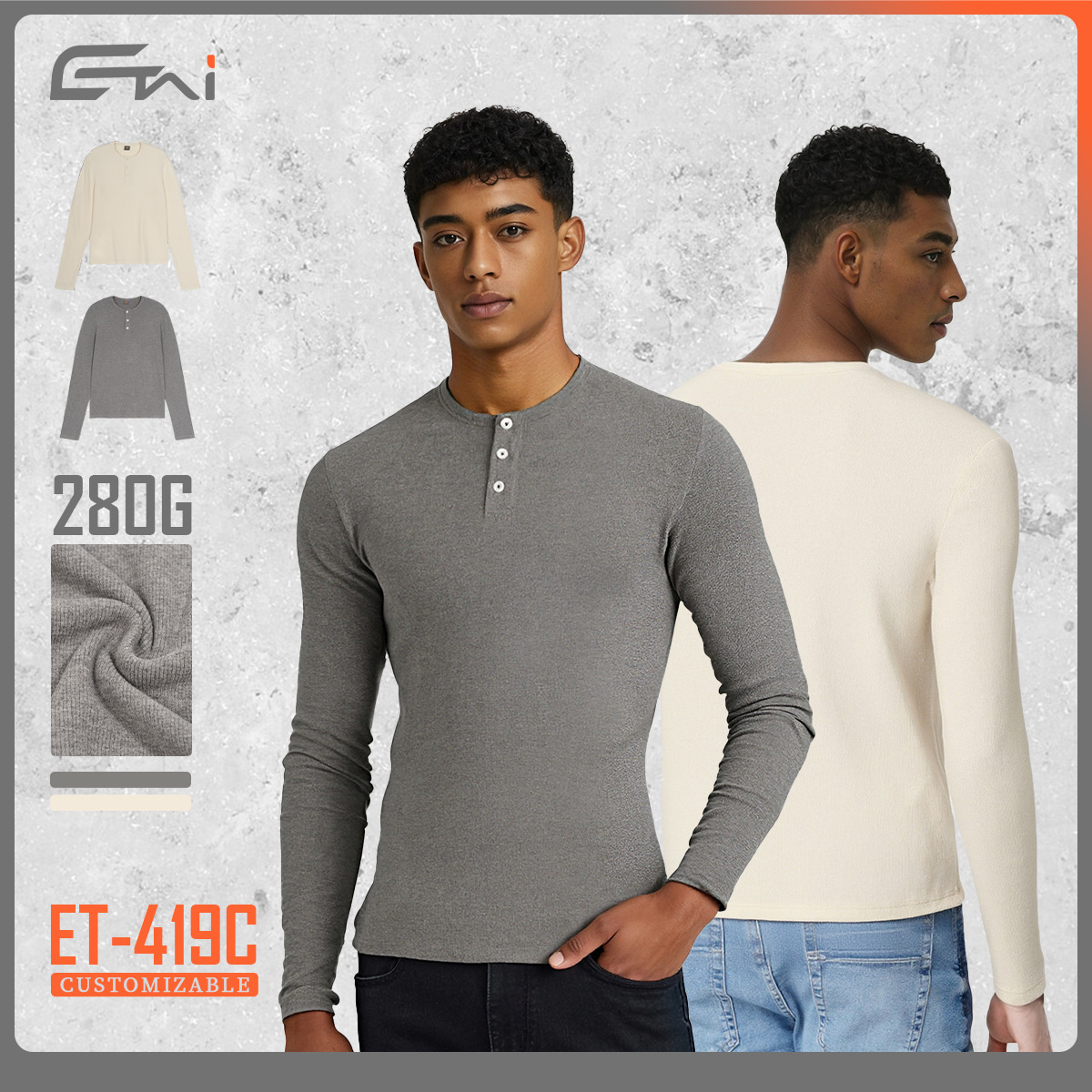 ETAI ropa de hombre primavera y otoño perezoso Henry camiseta de manga larga marca de moda para hombres con camiseta de base de manga larga casual de color sólido