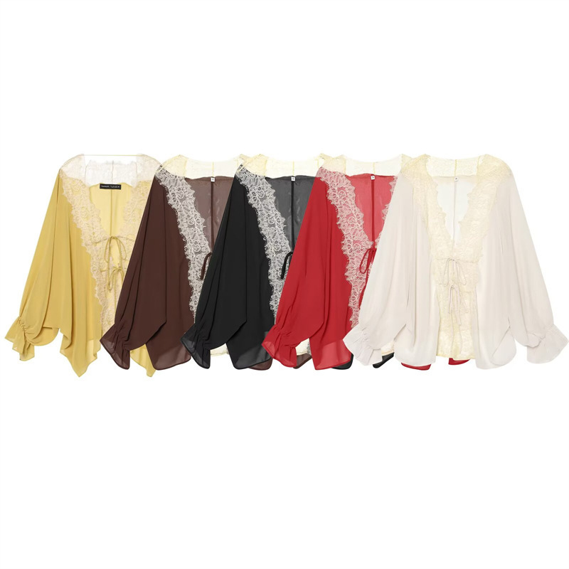 Foreign Trade Cross-Border Women's Clothing 2026 European and American Style Fashionable Long-Sleeve Semi-Transparent Lace Shirt Blouse 9038832 Foreign Trade Cross-Border Women's Clothing 2026 European and American Style Fashionable Long-Sleeve Semi-Transparent Lace Shirt Blouse 9038832