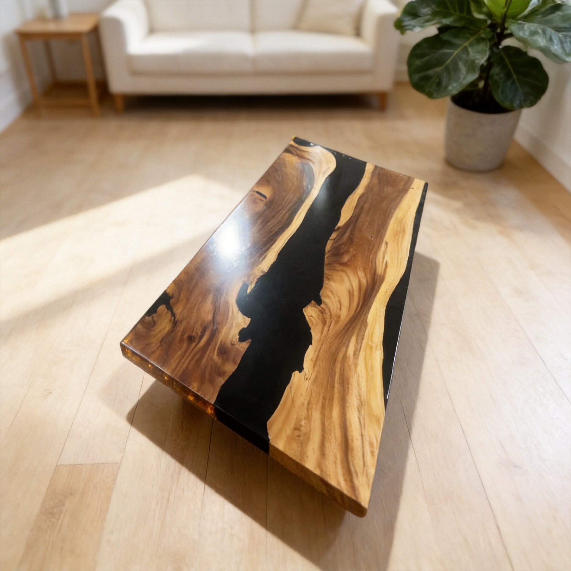 Nordic epoxy resin solid wood dining table for small spaces, rectangular home living room coffee table, tea table, wholesale