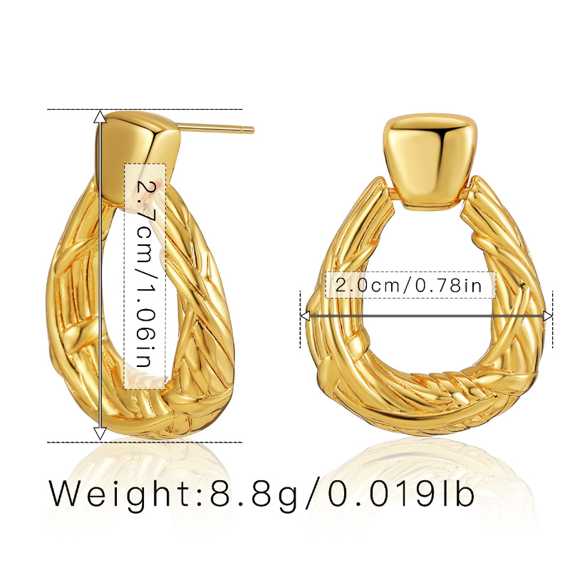 European And American Personalized Ins Style Geometric Drop Shape Earrings For Women Vintage Copper Plating 18k Real Gold Stud Earrings Frosty Style Earrings display picture 1