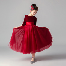 儿童礼服女童钢琴演出服新款秋季丝绒女童表演公主裙儿童礼服