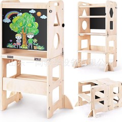 蒙氏は塔幼児の子供の腰掛けを勉強して手を洗います。