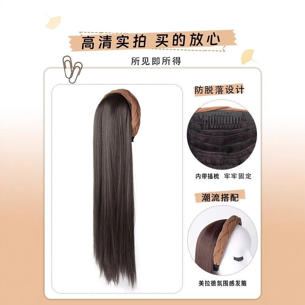 Peruca de cabello de mujer peruca de cabello negro largo recto aumento de cabello fibra química de alta temperatura en forma de U mitad de cabeza cubierta fábrica directa