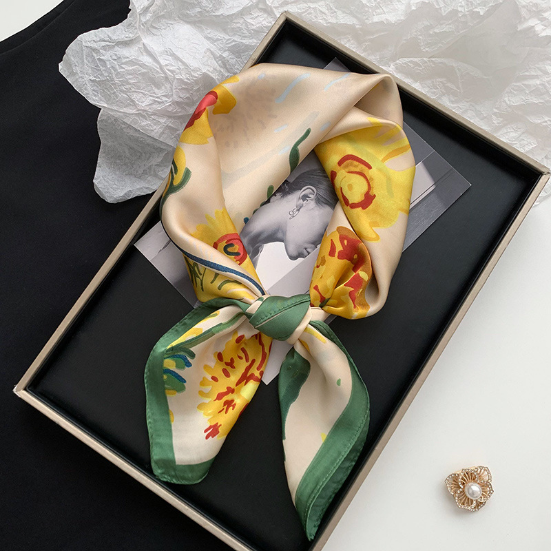Bufanda de seda, bufanda cuadrada, sentido avanzado, nueva bufanda de seda de simulación, chal estampado, bufanda decorativa de todo fósforo, pañuelo en la cabeza, cinturón para el cabello, cabello atado
