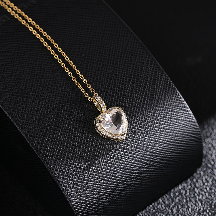 Simple Style Heart Shape Copper Plating Inlay Zircon Pendant Necklace 1 Piece
