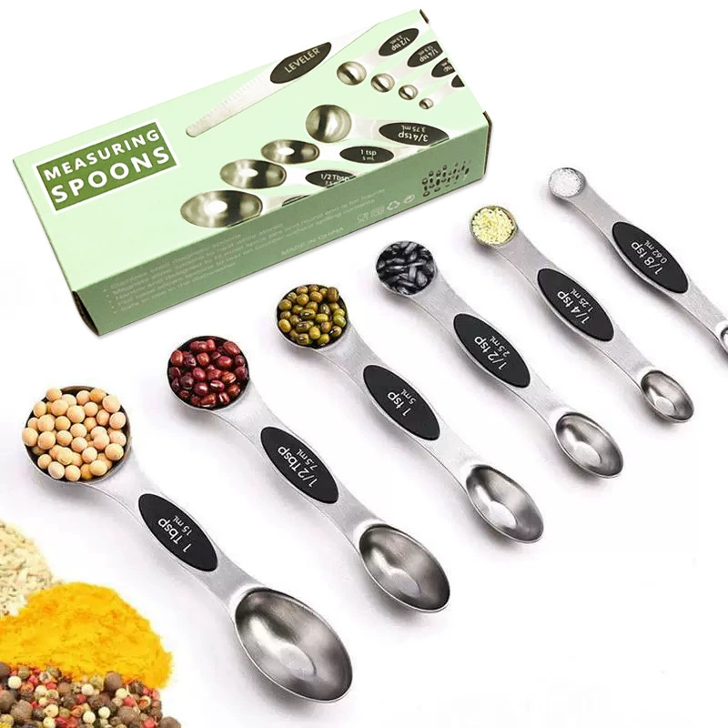 [Источник производителя] Двусторонняя мерная ложка из нержавеющей стали с магнитной присоской, предотвращающей падение и точная мерная ложка с весами, готовая к оптовой продаже.