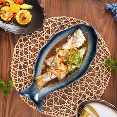 日式魚盤酸菜魚盤陶瓷蒸魚盤子盤子外貿菜盤家用托盤餐盤酒店擺盤