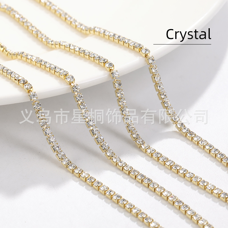 Ventas directas transfronterizas 2mm-3mm fondo de cobre color cuatro esquinas cadena de garras cadena de diamantes densa ropa de bricolaje accesorios para vestidos de novia