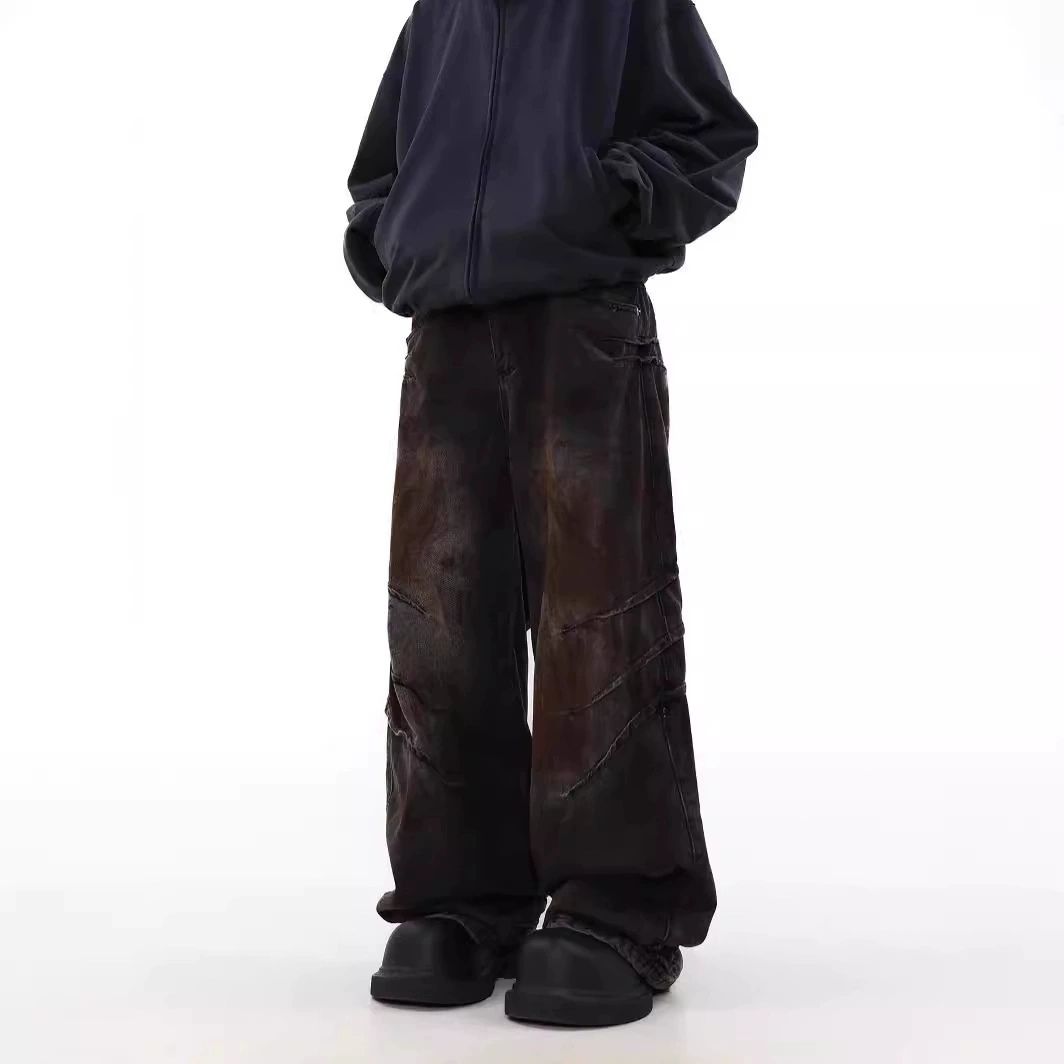 Трендовые джинсы дизайна, брюки, свободный крой, oversize